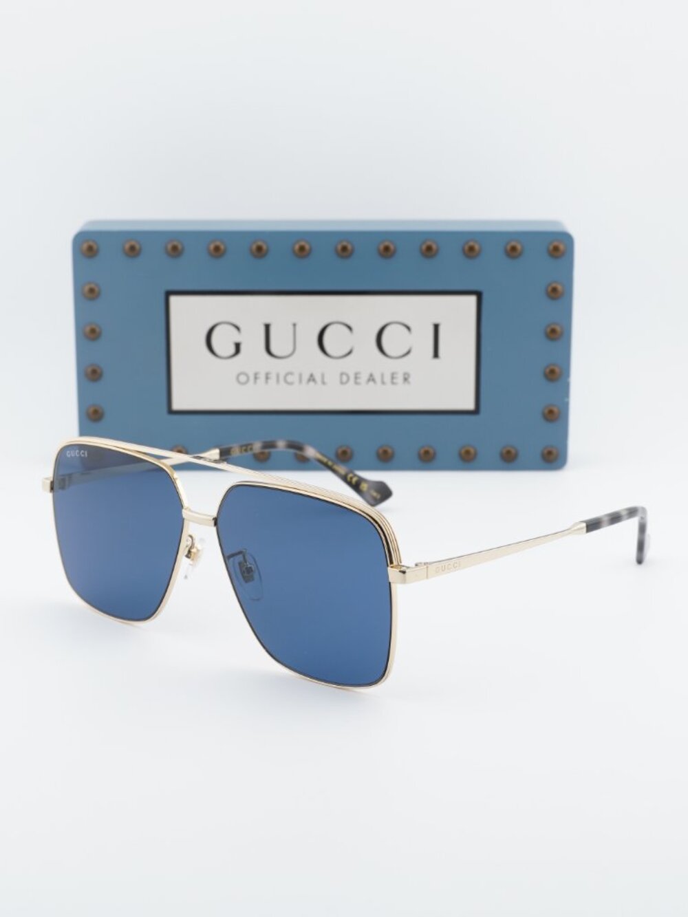 Gucci GG1099SA 002 Aviator Sunglasses - Gold\Blue